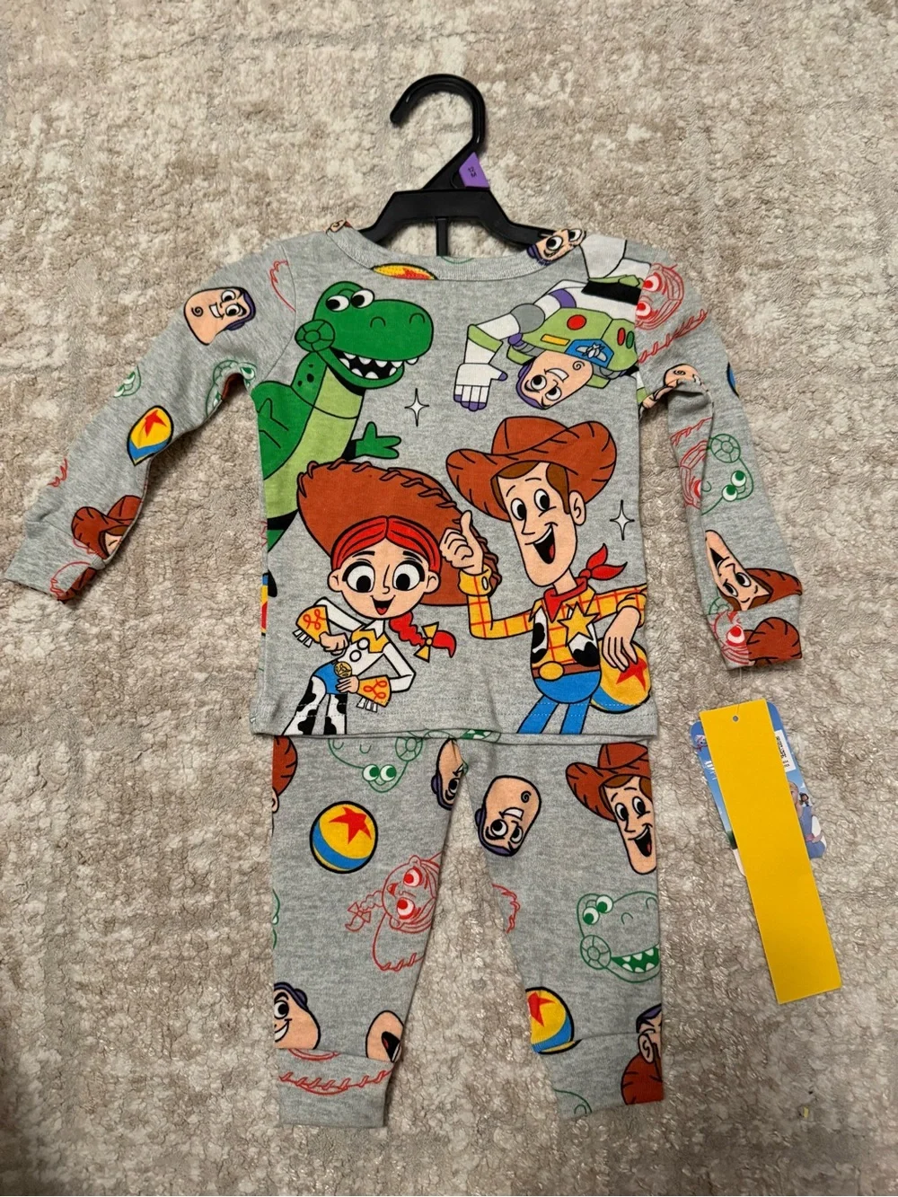 Disney Toy Story Grey Woody, Jessie &Buzz Kids Two-Piece Pajama Set size 12M-NWT